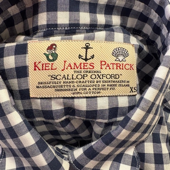 Kiel James Patrick Scalloped Oxford blue/white checkered shirt dress. Size XS - Picture 11 of 11